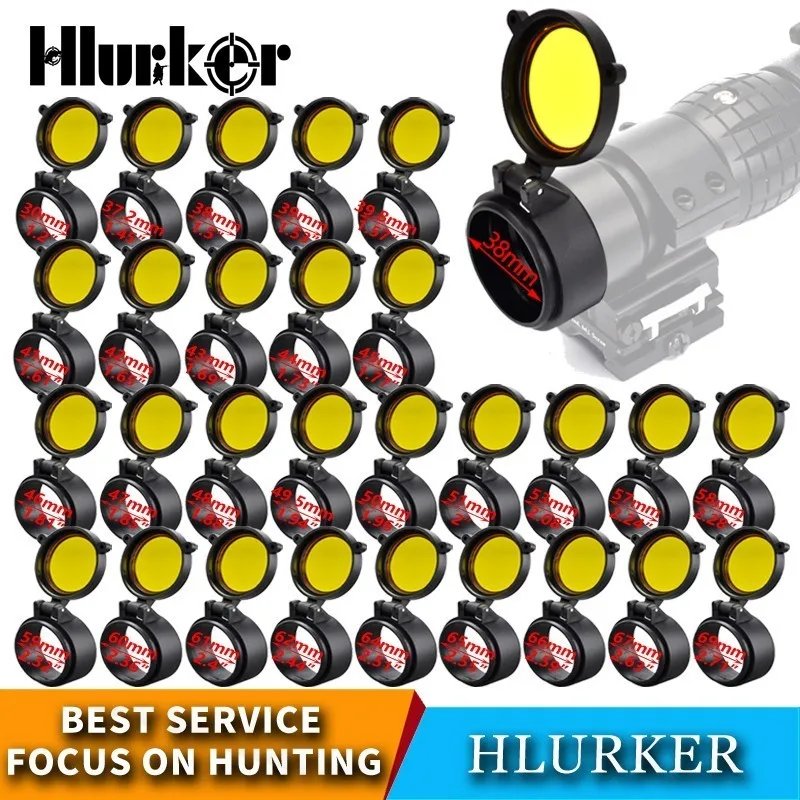 

Hlurker Hunting 30-69mm Transparent Airsoft Rifle Scope Lens Cover Flip Up Quick Spring Protector Cap Yellow Objective Lens Lid