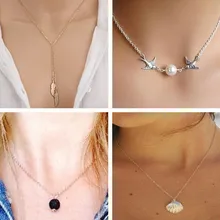 Новая мода стрелка перо имитация жемчуга в виде ракушки звезда цепь подвески ожерелья для женщин День святого Валентина подарки коллоер Femme