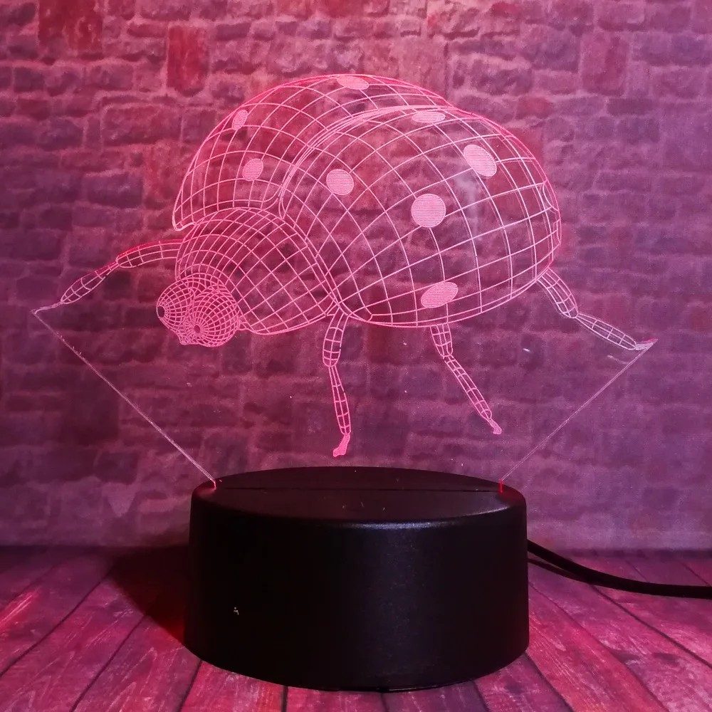 Новинка 3D насекомое Coccinella Septempunc Beatles LED 7 Цветов Градиентные настольные лампы с