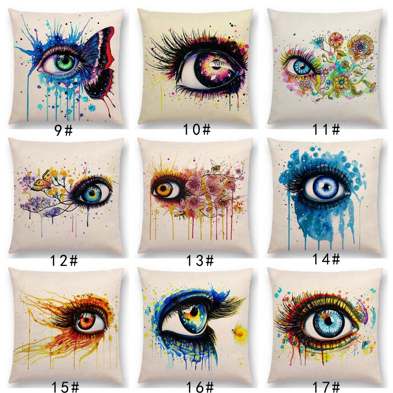 

New Arrival Beautiful Eyes Colorful Art Eyelash Cushion Cover Home Decor Sofa Throw Pillow Case Linen/cotton Funda Cojin