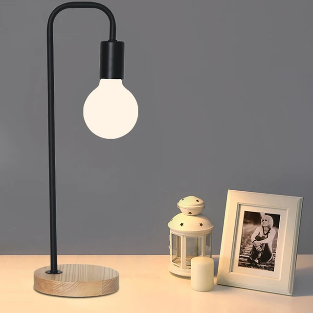 Nordic Modern Simple Table Lamp Wrought Iron Holder Wood Base Nordic Modern Simple Table Lamp Wrought Iron Holder Wood Base Bedside Reading Bedroom Study Office Desk Light