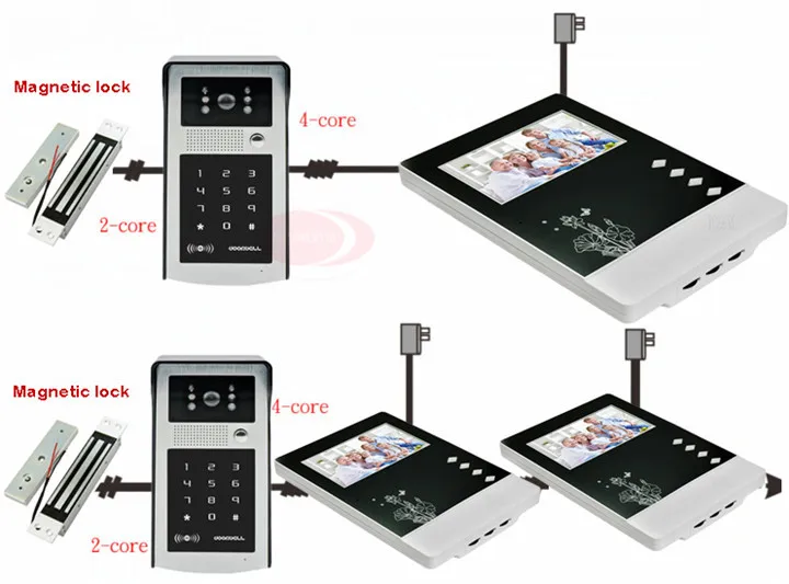 4,3 дюймов Цвет видео-телефон двери с внутренней + магнитный дверной замок для ключей Rfid/код разблокировать телефон двери Системы IP55 из