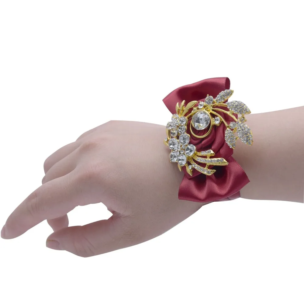 

Colors 2019 Bridal Wrist Corsage Bling Bling Crystal Beaded Artificial Rose Chain Bow Ribbons Bridal Accessories Bridesmaids