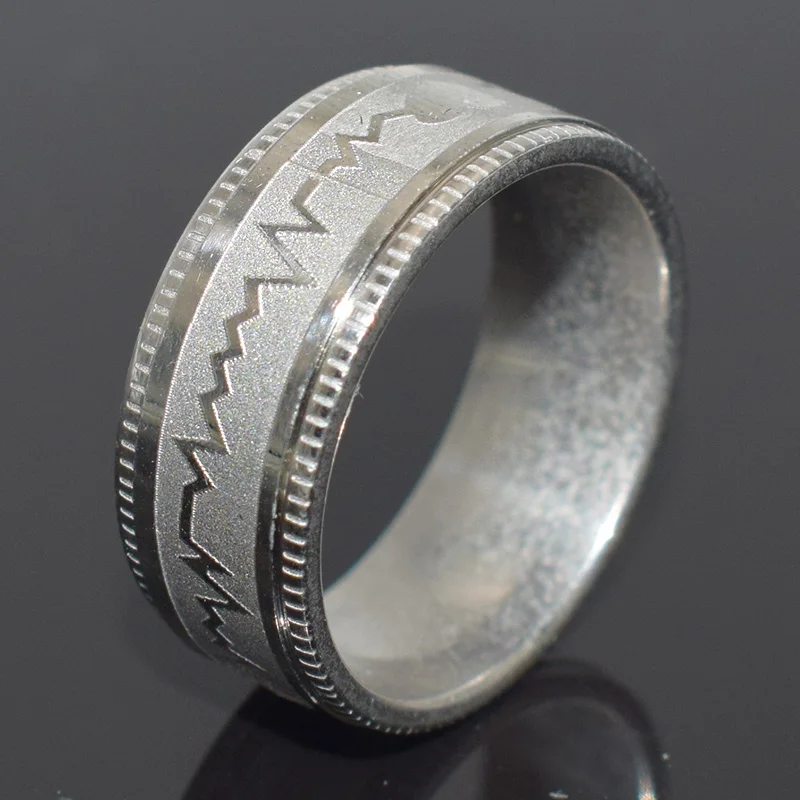 

Vintage Silver Color Steel Wave Rings Women Width 8mm Fashion Electrocardiogram Heart Wedding Stainless Steel Rings Men Jewelry