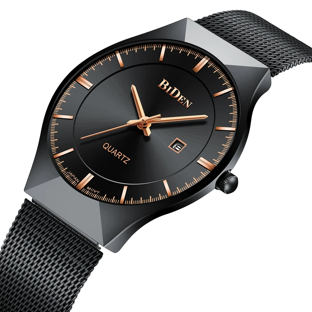 

BIDEN New Fashion 2019 Mens Watches Cheap Quartz Watch Men Casual Slim Mesh Steel Waterproof Sport Watch Relogio Masculino