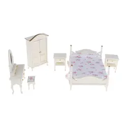 12-й классический деревянный кукольный домик мебель для спальни набор-кровать, рядом столы, комод, стул и гардероб (6 шт) Аксессуары для