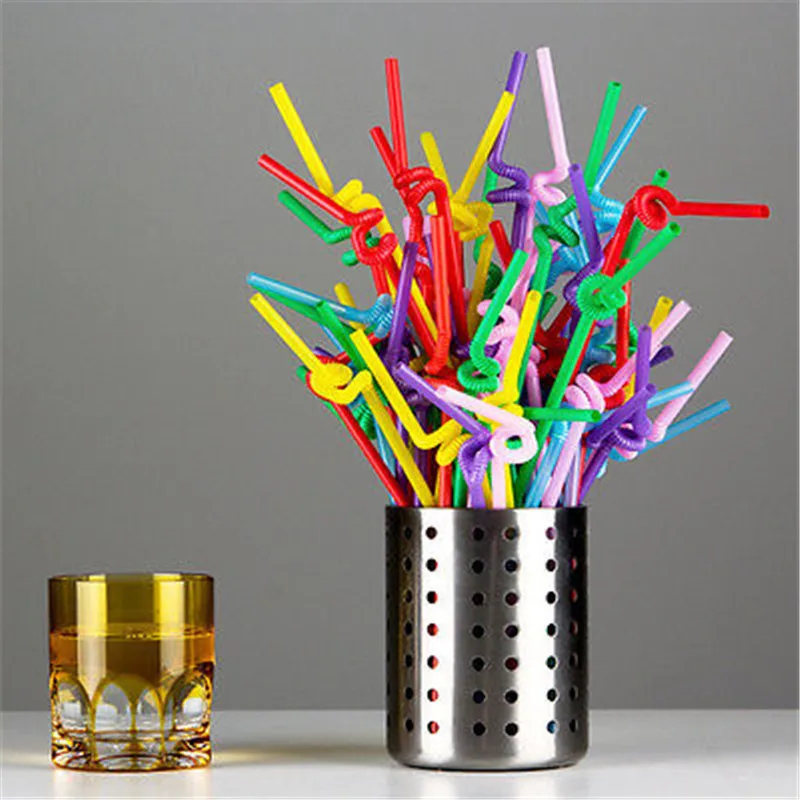 

100 ct PARTY Drinking STRAWS Bendable Flexible Plastic Bendy Straw Neon Color