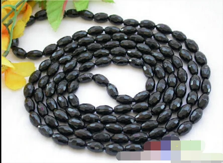 

song voge gem nanJ0478 ellipse faceted black agate BEAD NECKLACE