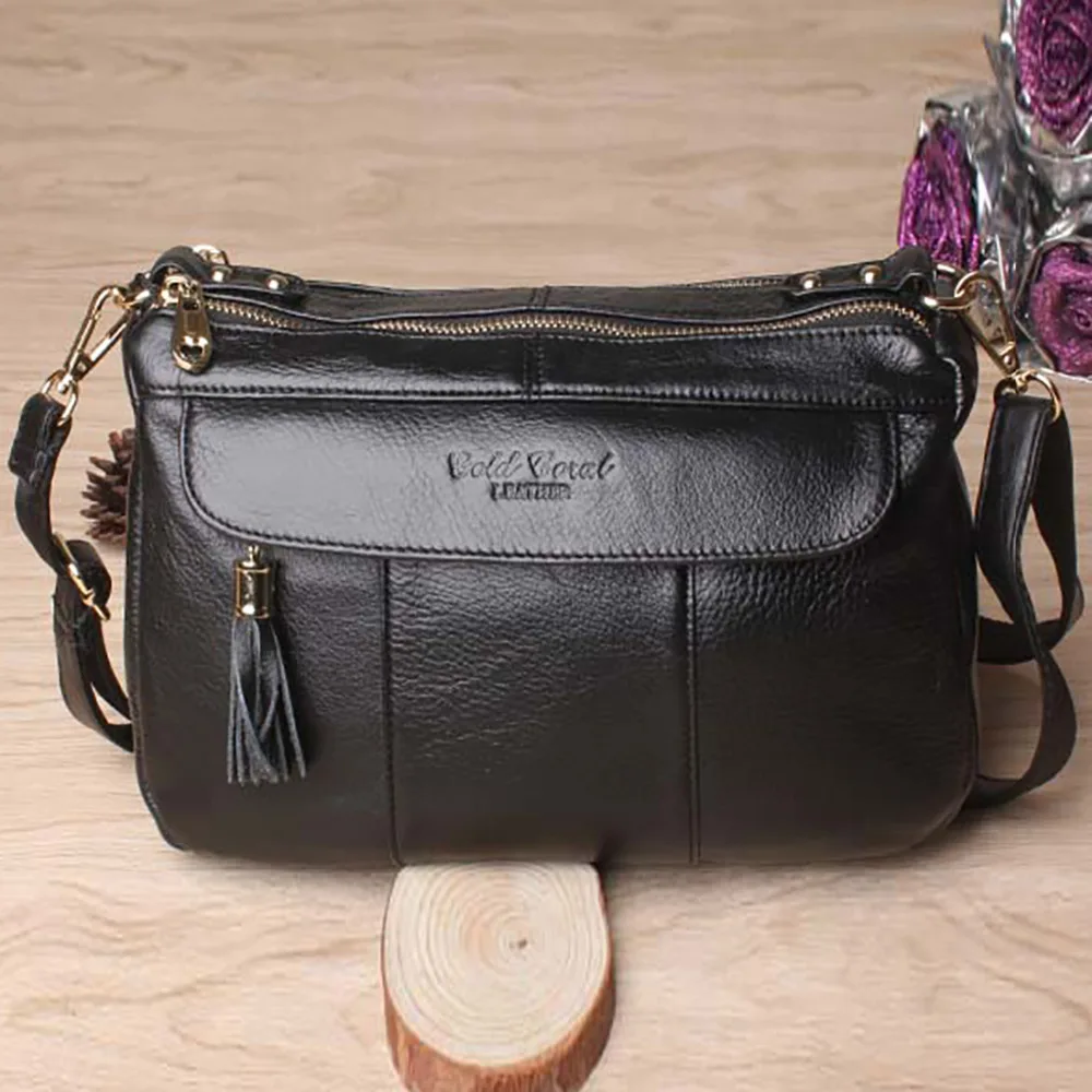 

100% Genuine Leather Women Messenger Bags Ladies Large Capacity Shopping Cross Body Satchel Famous Brand Cowhide Shoulder Bag