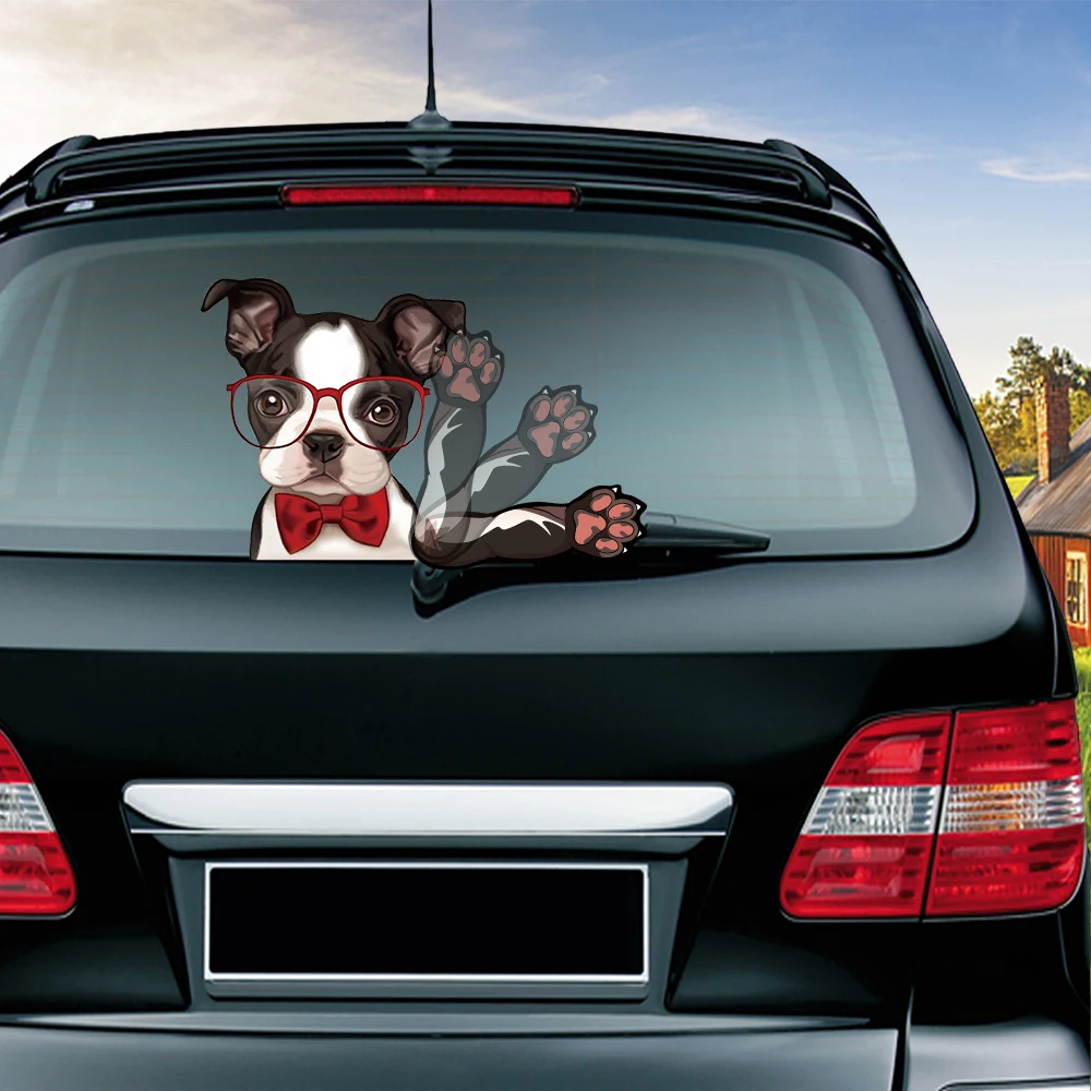 

The Dog with Glasses Removable Waving Wiper PVC Rear Window Windshield Wiper 3D Stickers Car Styling Decorative Auto Accessories