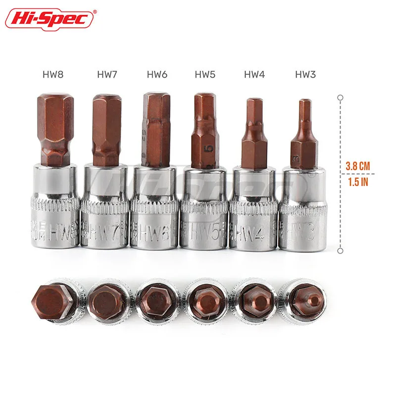 Hi-Spec 6pc 1/4 Hex Socket Adapter Allen Key Spline Bits Hex Socket Universal Head for Torque Spanner Mini Ratchet Socket Wrench Hi-Spec 6pc 1/4 Hex Socket Adapter Allen Key Spline Bits Hex Socket Universal Head for Torque Spanner Mini Ratchet Socket Wrench