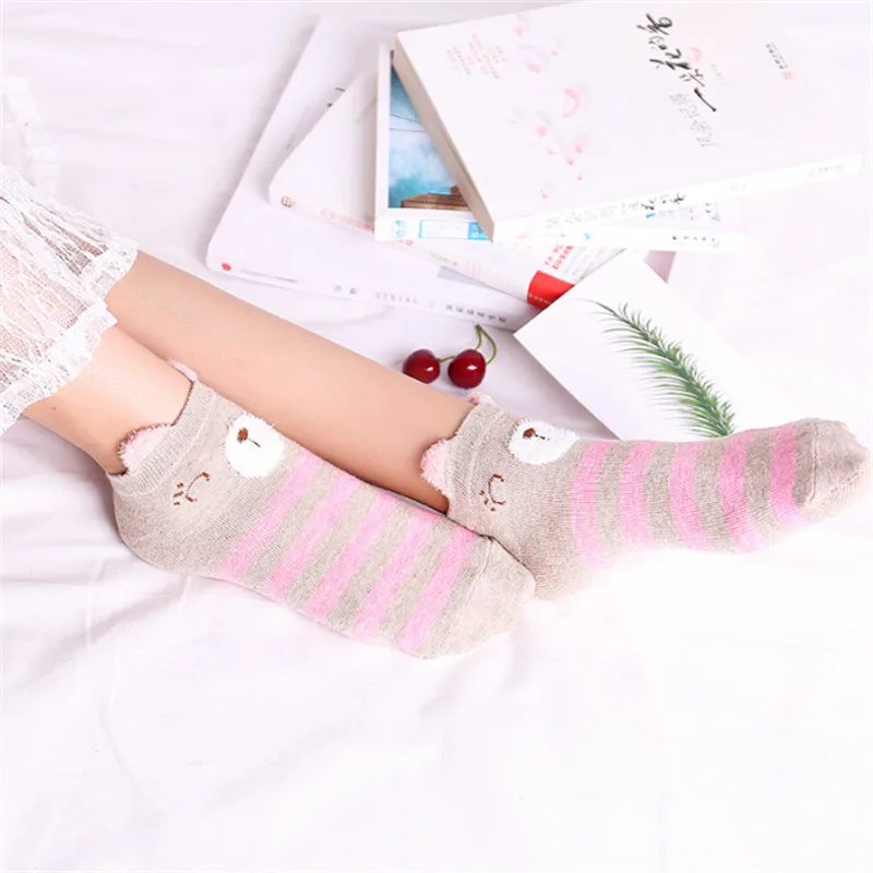 Модные женские лодочные носки хлопок мультфильм стерео ухо унисекс дети зима милые носки 5 пар/упак. для детей подарок