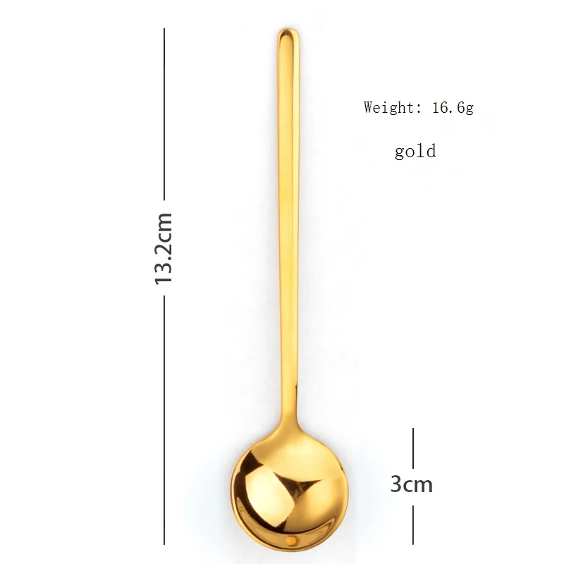 Креативная полированная ложка из нержавеющей стали Милая длинная ручка круглая ложка многоцветная многофункциональная для перемешивания, десерта, кофе - Цвет: Golden