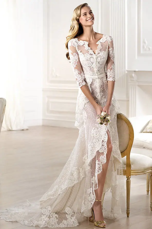 Buy High Quality v Neck Lace Wedding Dresses Half