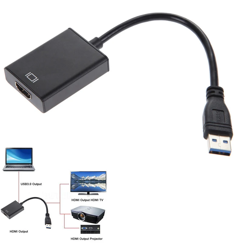 anfitrión algas marinas carrete Adaptador USB 100 a HDMI de alta velocidad, carcasa de Metal macho a  hembra, convertidor de Cable de vídeo HDMI para portátil, HDTV, TV, color  negro, 3,0 unids/lote| | - AliExpress