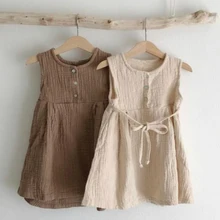 Коллекция года, японское и корейское платье для маленьких девочек льняная одежда принцессы для девочек детское повседневное модное платье