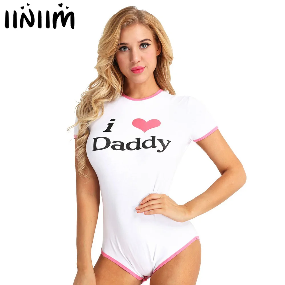 Iiniim/детские подгузники для взрослых; комбинезон с застежкой в промежности для влюбленных; боди-чулок; пижамы с надписью «I Love Daddy»; модные вечерние и Соблазнительные костюмы