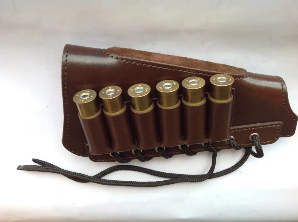 Shotgun Shell Cartridge Buttstock Holder Cheek Rest 20 and 12 GA 6 Loops Leather 