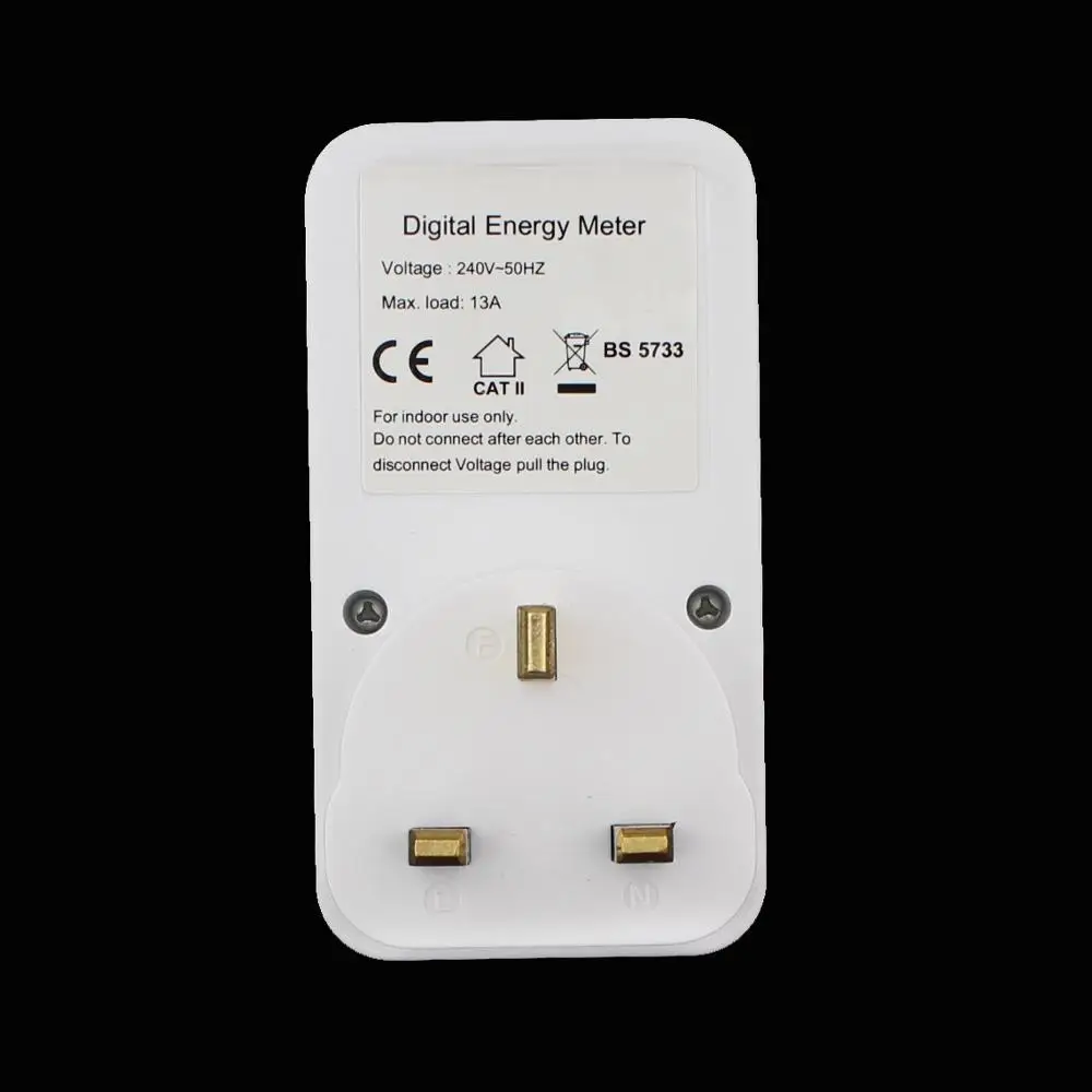 Digital Energy Meter Socket Plug-in Electric Power watt Meter Energy tester Monitor checker LCD Display UK Plug 240V-50Hz 13A 4