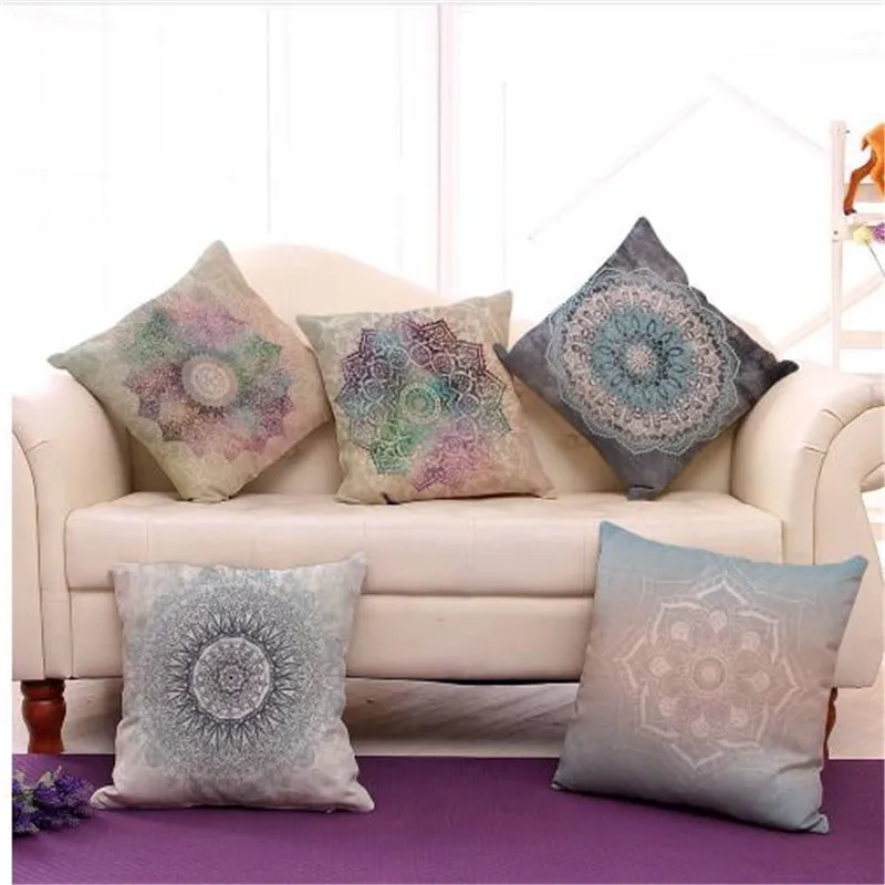 

Mandala Decorative Cushion Covers Office Chair Waist Back Pillowcase Cotton Linen Sofa Throw Cushion Case Home Decor