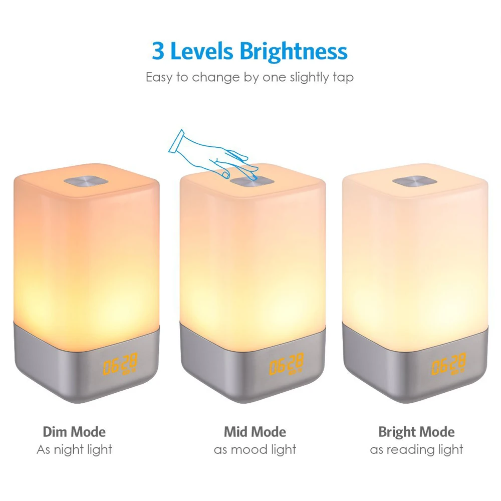 

LED Wake Up Light Alarm Clock Simulation Digital Clock 18650 Battery USB Rechargeable Sunrise Alarm Clock Colorful Night Light