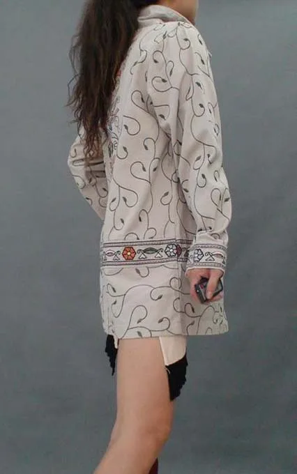 Джинсовый Тренч винтажное пальто с вышивкой для женщин национальный тренд отложной воротник китайский стиль размера плюс XL