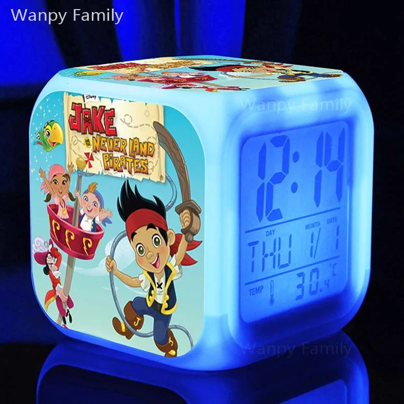 

3D Cartoon Pirates Jake Alarm Clocks,Glowing LED Color Change Digital alarm clocks Kids Toy Multifunctio alarm clocks