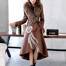 Ptslan Factory Genuine Leather Jacket Women Leather Coat Real Sheepskin Lambskin Soft Women’s Leather Fox Fur Collar