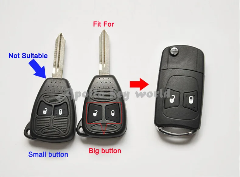 2 кнопки Замена Модифицированная откидная оболочка ключа дистанционного управления чехол для Chrysler 300C Sebring Dodge caliber Jeep Compass Fob Key Cover