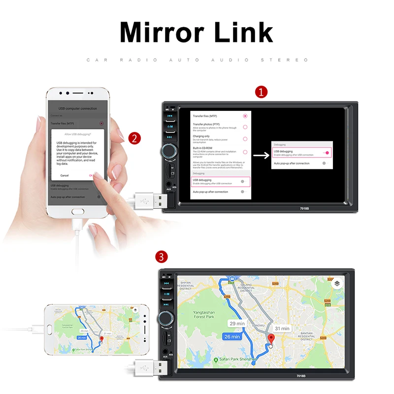 2din Автомагнитола 7 дюймов сенсорный mirrorlink Android плеер сабвуфер MP5 плеер Авторадио Bluetooth Камера заднего вида магнитофон