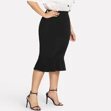 Модная женская юбка с оборками на подоле, Повседневная Эластичная Талия размера плюс, Однотонная юбка-Русалка для офиса, faldas largas mujer