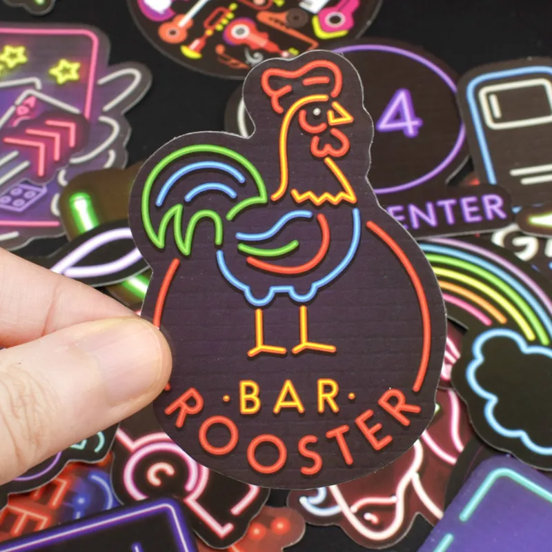 3-50PCS Neon Light Sticker for Luggage Laptop Decal Skateboard Stickers Child Colorful Light Billboard Toys for Kids Bedroom Decor