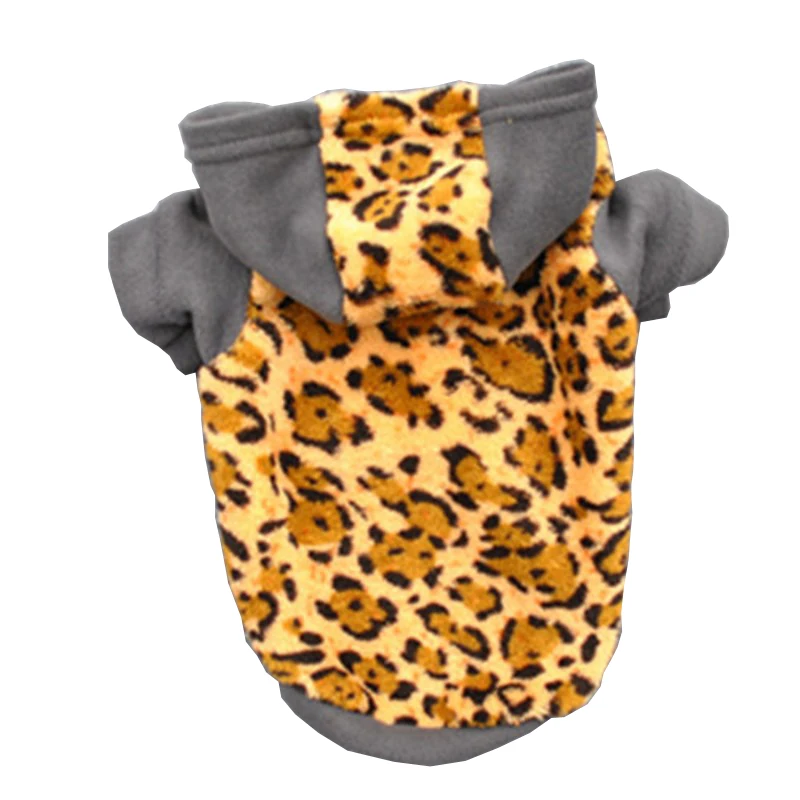 Hooded Coral Cashmere Leopard Dog Winter Clothes For Pet Hoodies Warm