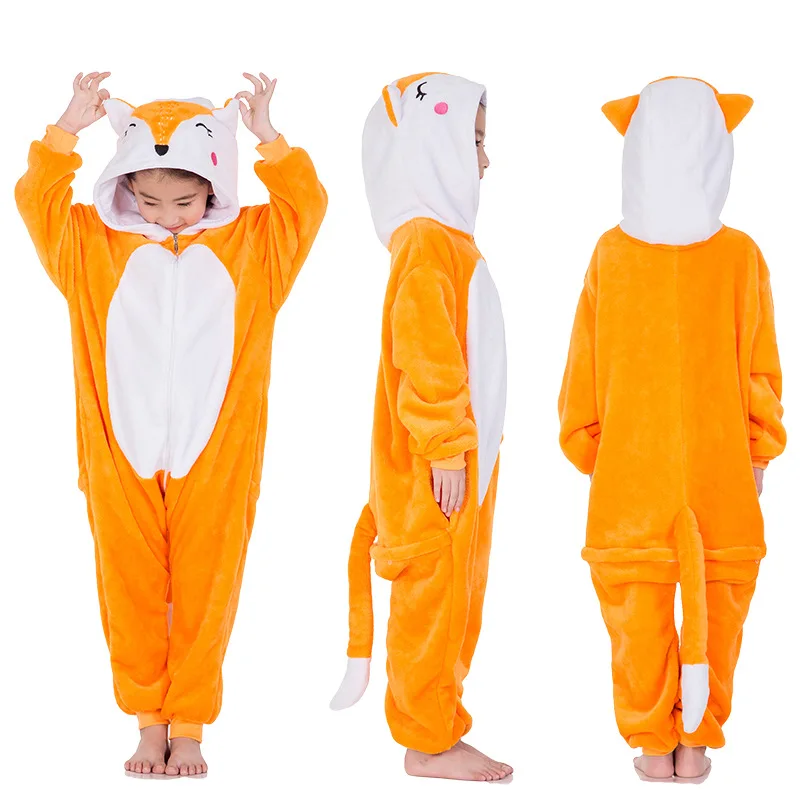 Животные Олень кигуруми Onesie мультфильм мягкая Фланелевая Пижама для детей Лиса Пижама-Лев зимний теплый комбинезон с капюшоном забавные вечерние костюмы