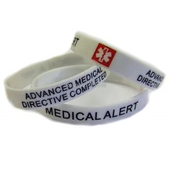 

100pcs Medical Alert Advanced Medical Directive Completed wristband silicone bracelets free shipping by epacket A