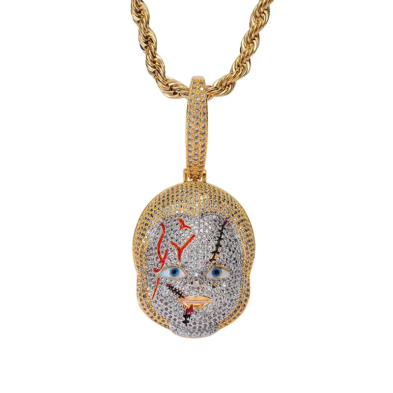 

Hip hop jewelry horror movie ghost baby pendant ,bling bling hipster AAA zircon iced out Cuban chain pendant necklace men women
