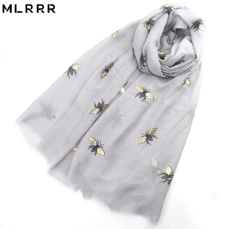 MLRRR модный красивый длинный шарф с рисунком Золотой пчелы женский шарф с двойной головкой(желтый, серый