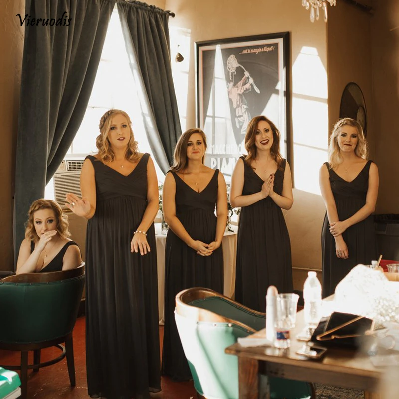

New Gray Chiffon Bridesmaid Dresses 2019 High Quality Plus Size A Line V Neck Long Women Dress Wedding Party Gowns Custom Made