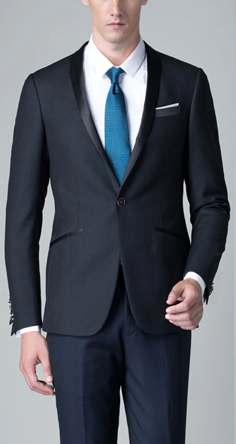 Blue Business Style Suit Groom Tuxedos Wedding Suits Shawl Collar Prom Party Suit 2 Pcs Single Breasted Classic Blazer Men 2018