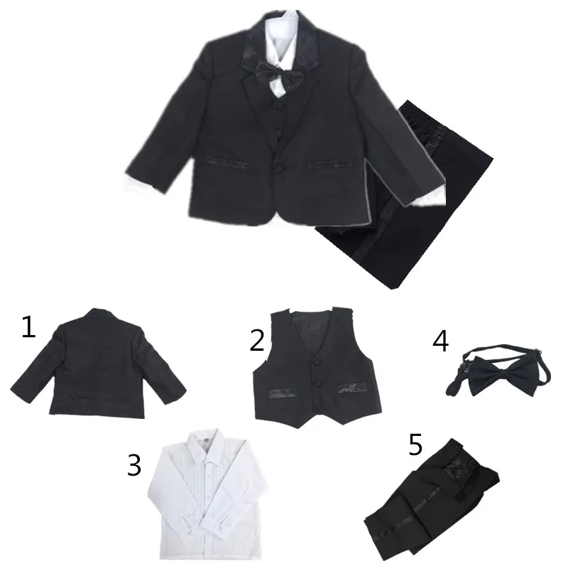 Коллекция года, деловая одежда для маленьких мальчиков белого и черного цвета костюм для мальчиков на свадьбу вечерние рождественские костюмы для крещения, костюмы для новорожденных, комплект из 5 предметов