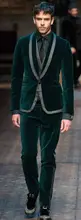 2017 Mais Recentes Modelos Casaco Calça De Veludo Verde do baile de Finalistas Dos Homens Terno Slim Fit Smoking 3 Peça Blazer Personalizado Estilo Do Noivo Ternos Terno Masculino