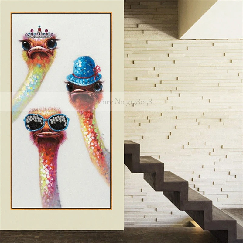New Handmade modern pop art animal Oil Painting cool Funny bird Ostrich wall picture for Kid's Room Decorative | Дом и сад