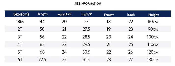 SIZE CHART FOR PANTS