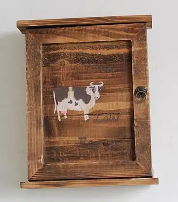 Cow Pattern Retro Box Vintage Home Decor Wall Hanging Key Wood Box