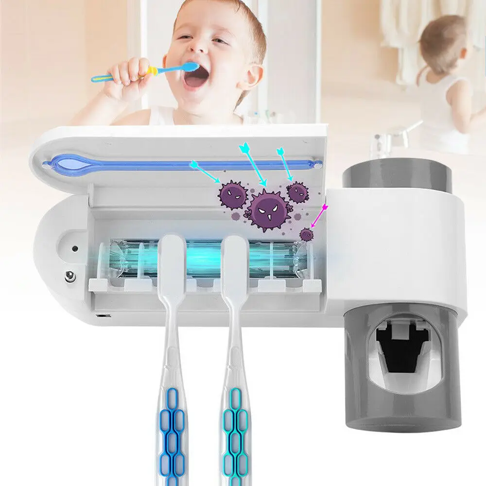 

UV Light Sterilizer Toothbrush Holder Cleaner & Automatic Toothpaste Dispenser Home Bathroom Set US/EU/UK Plug