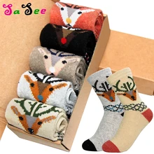 5 пар, кроличья шерсть, милые носки для женщин, толстые теплые, весна, осень, зима, качественные, милые цвета, Рождественский олень, узор, иностранный носок