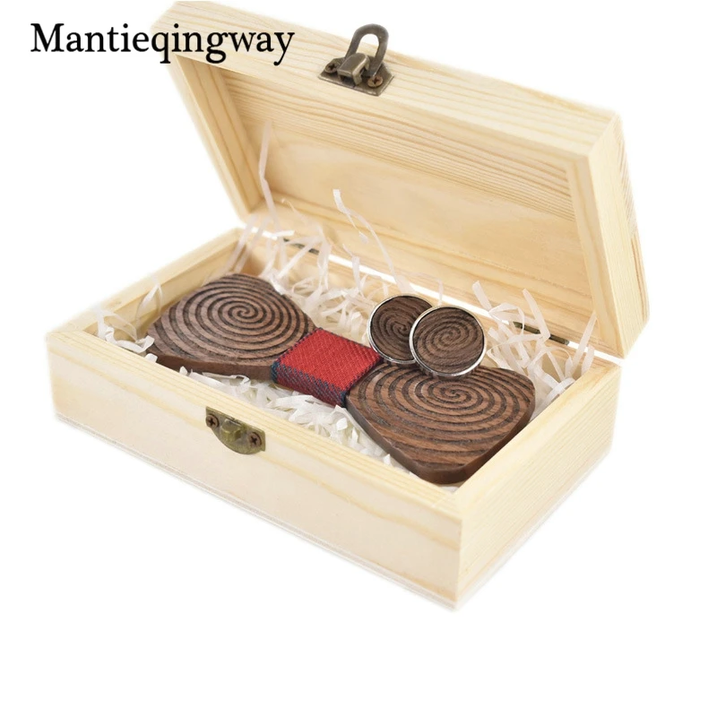 

Mantieqingway Business Men's Wood Bowtie Cufflinks Set for Wedding Formal Suits Geometric Wooden Bow Tie Neckties Brand