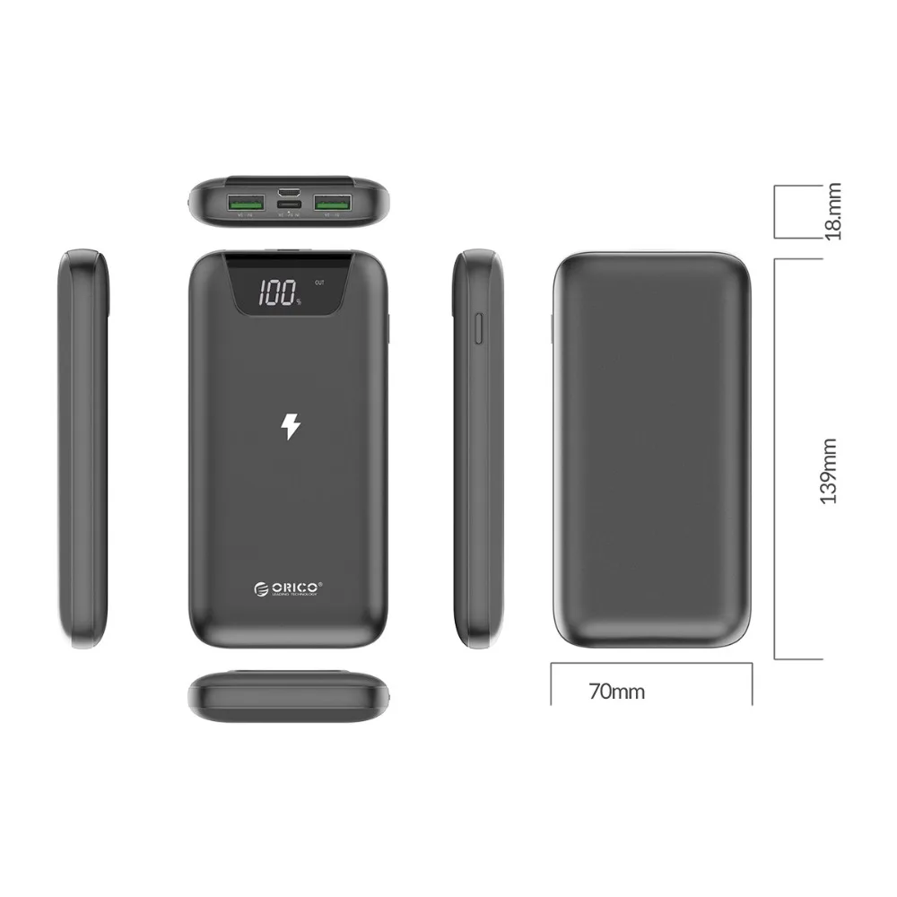 Беспроводное зарядное устройство ORICO 10000 мАч 2 А двойной USB внешний аккумулятор