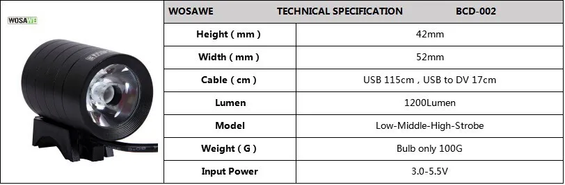 Clearance WOSAWE Black Aluminum Bike Light Rainproof&1200 Lumen&Led Bike Lamp 200-800m Handlebar Bicycle Light  Bicycle Accessories 10