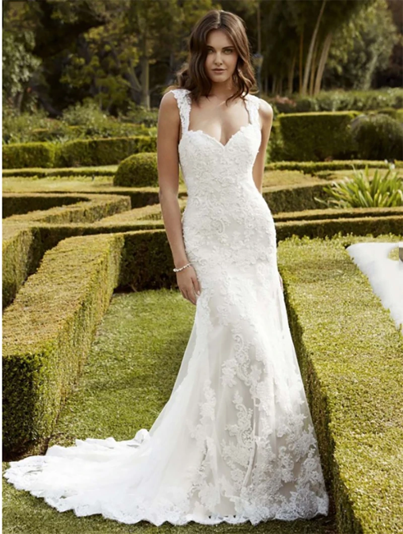 

Mermaid Lace Wedding Dress 2019 Sleeveless Sweetheart Bride Dresses Mermaid/Trumpet White Floor Length Wedding Gowns